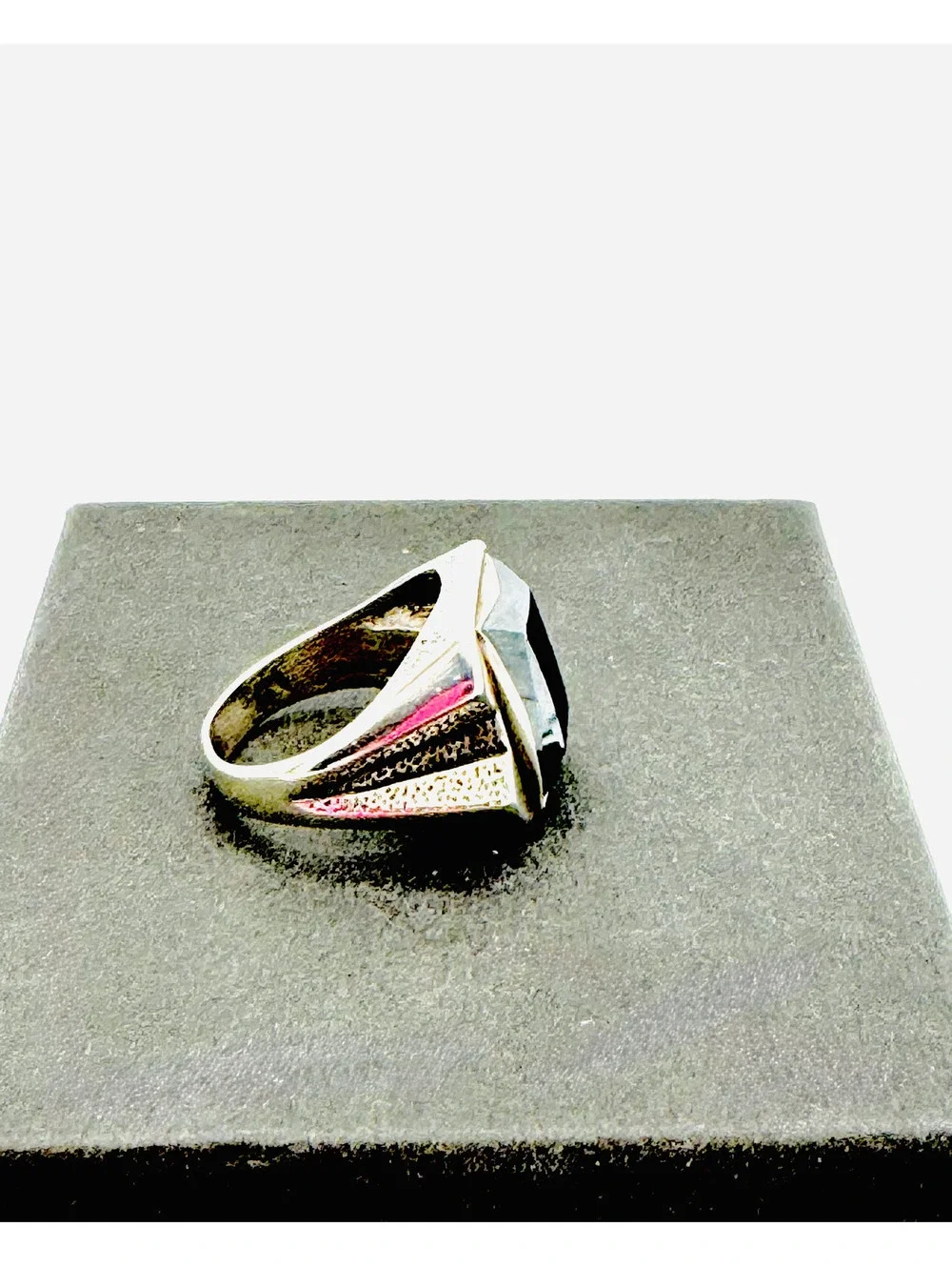 Rare Santo Domingo Juan Pedro Garcia man's sterling silver hematite signet ring